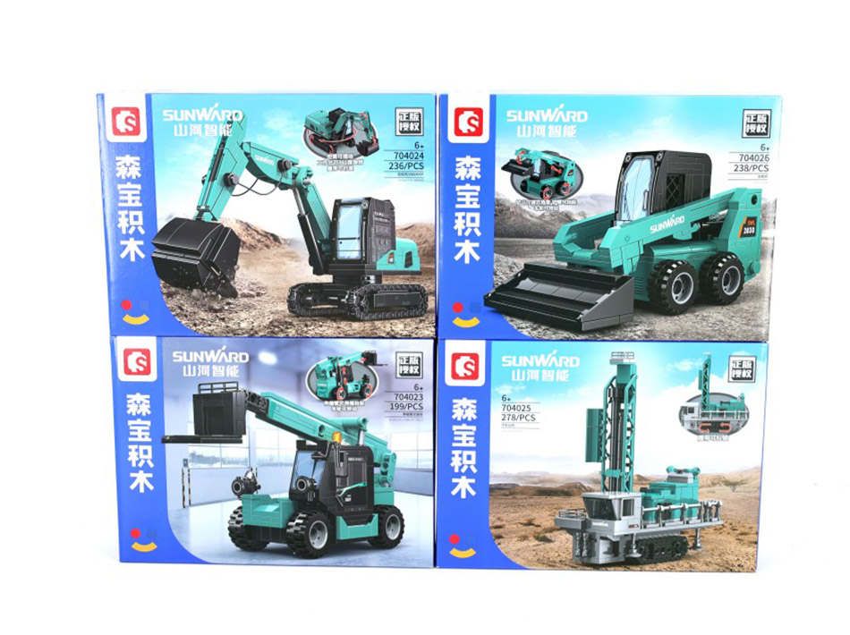 Набор будаўнічых блокаў Sunward Construction Vehicle, экскаватар, пагрузчык з паваротным паваротам, аўтапагрузчык, зубчастае кола